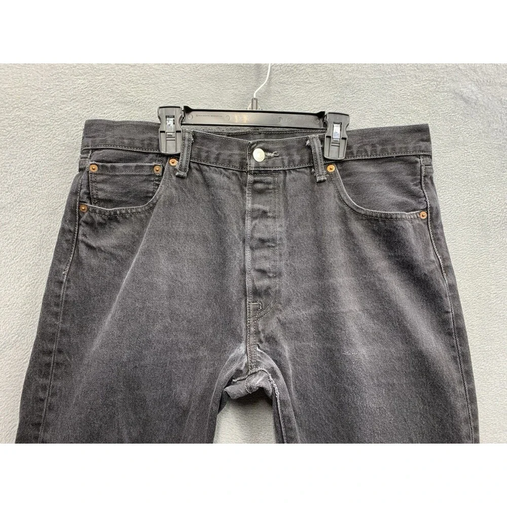 Levi's 501 Mens Denim Jeans Original Fit Button Fly Black 2016 Size 36X32 Read